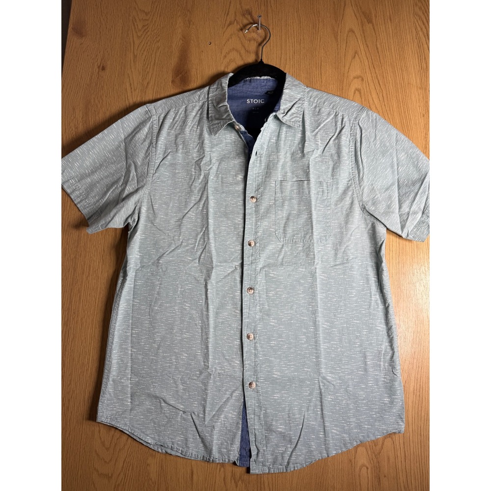 Stoic Shirt Mens Medium M Sage Green Slub Short Sleeve Button Down Chest Pocket - Picture 9 of 9